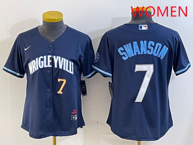 Women Chicago Cubs #7 Swanson Blue City Edition Game 2025 Nike MLB Jersey style 5->women mlb jersey->Women Jersey